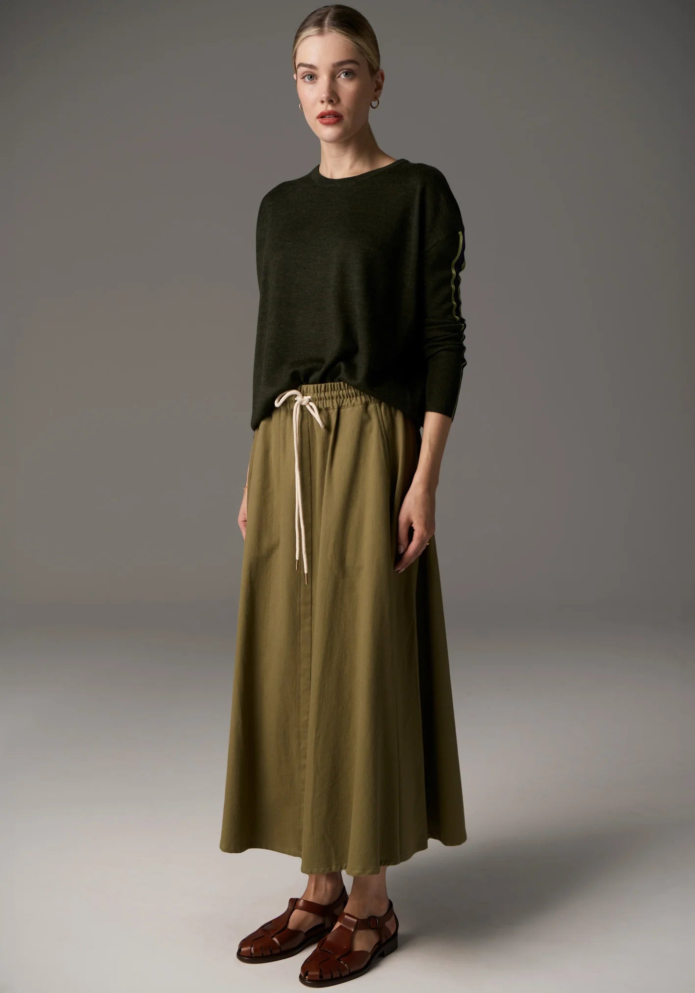 POL | Bennet Drape Back Knit | Khaki/Ink/Green