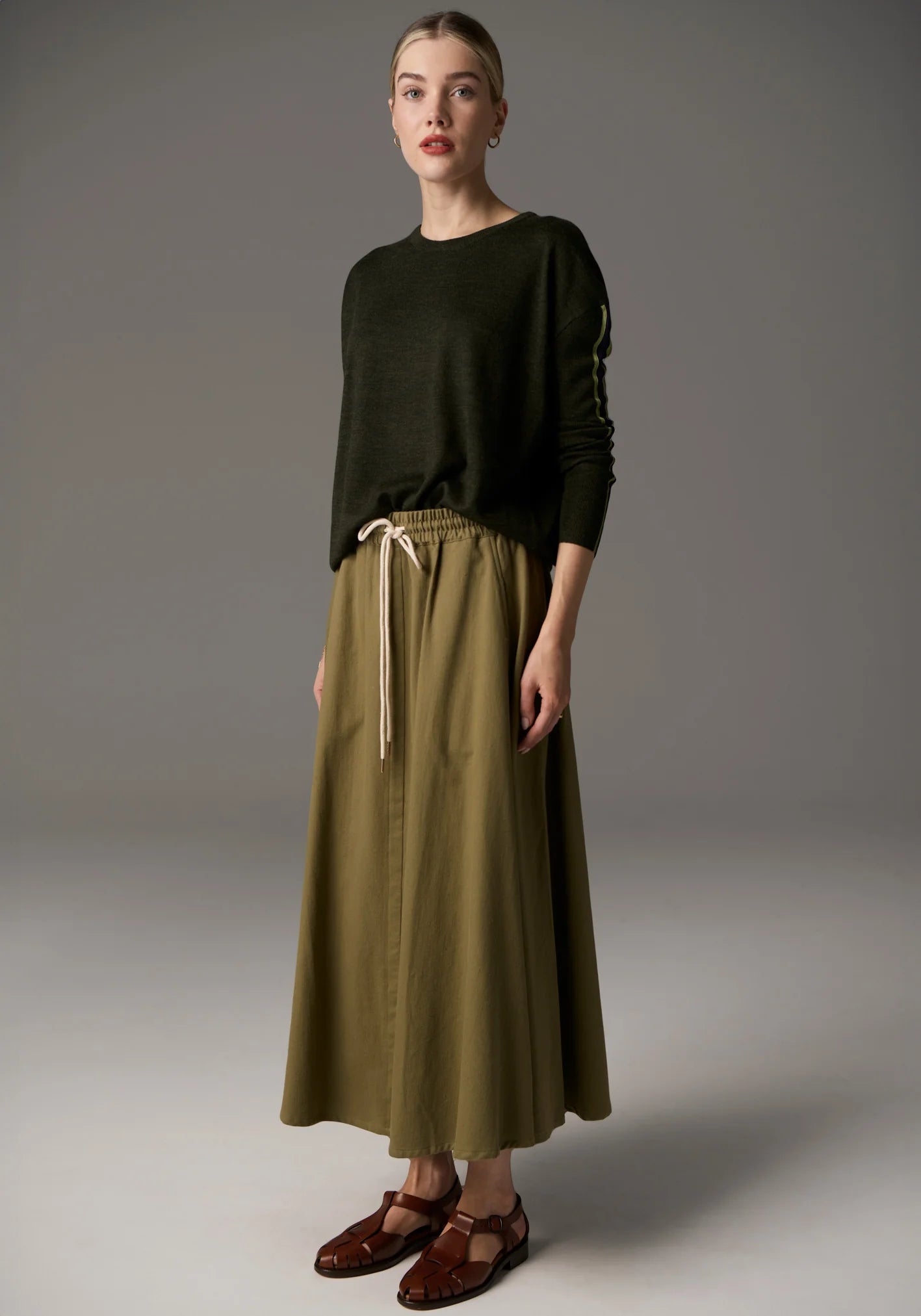 POL | Bennet Drape Back Knit | Khaki/Ink/Green