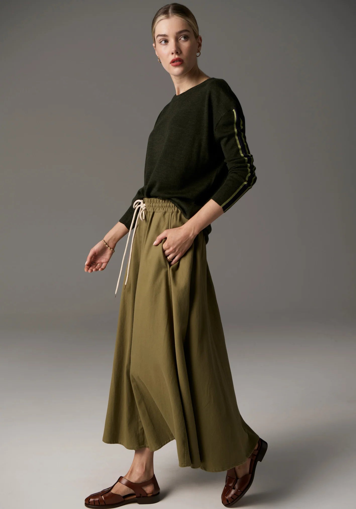 POL | Bennet Drape Back Knit | Khaki/Ink/Green