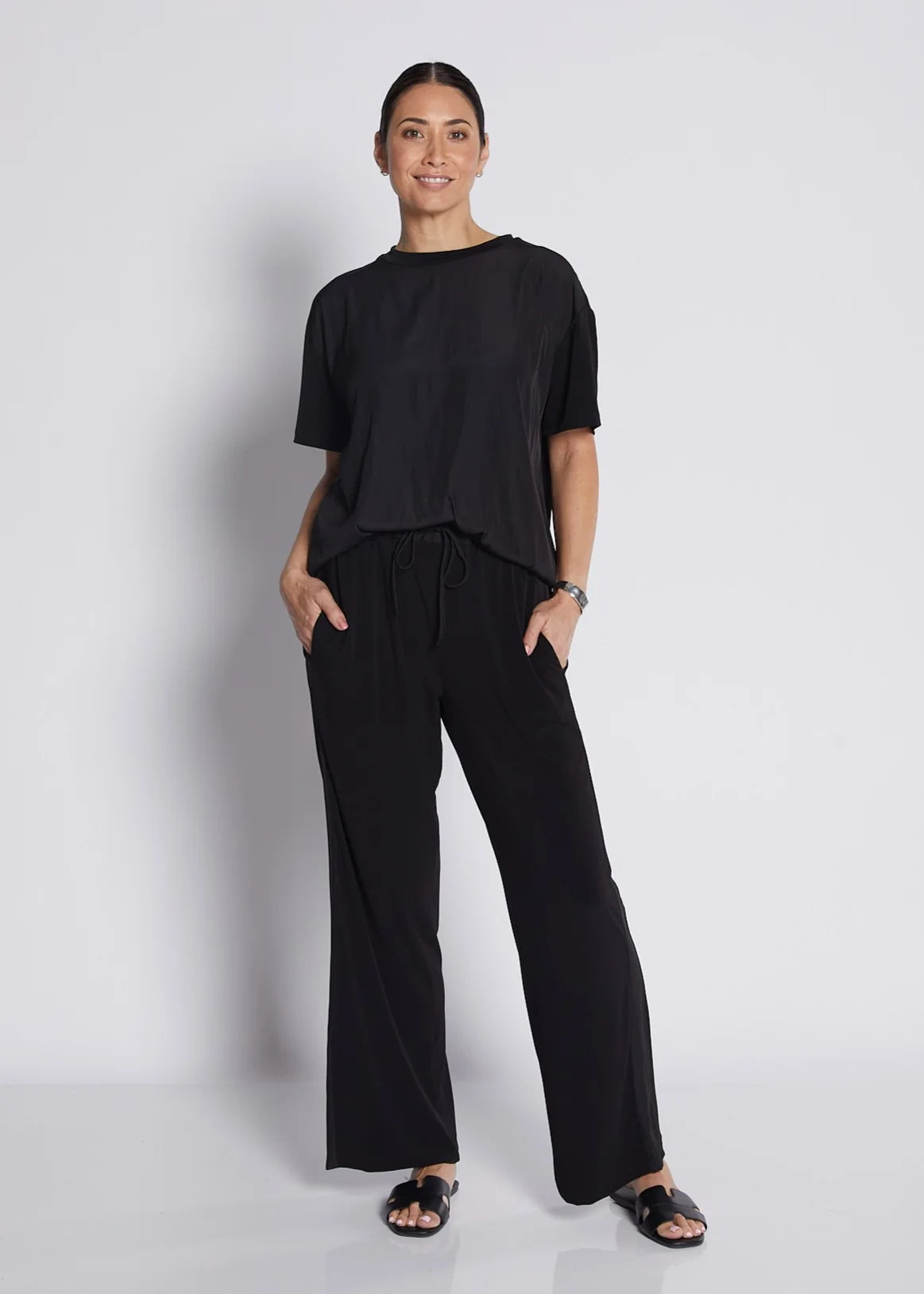 Philosophy | Kitty Silky Short Sleeve Spliced Tee | Black