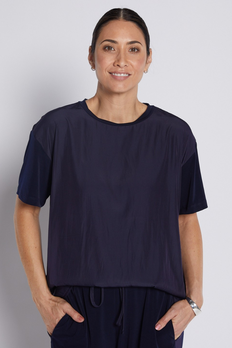 Philosophy | Kitty Silky Short Sleeve Spliced Tee | Ink