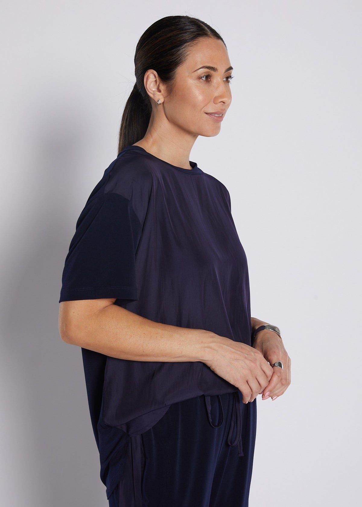 Philosophy | Kitty Silky Short Sleeve Spliced Tee | Ink