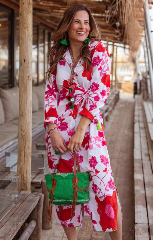 Place du Soleil | Collared Dress w/ Sleeve | White/Multi