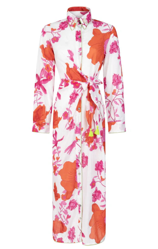 Place du Soleil | Collared Dress w/ Sleeve | White/Multi