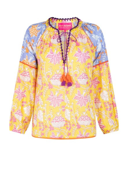 Place du Soleil | Lila Print Top | Yellow/Multi