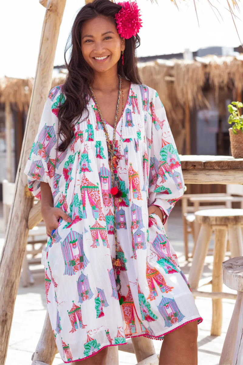 Place du Soleil | Tea Tents Short Dress | White Multi