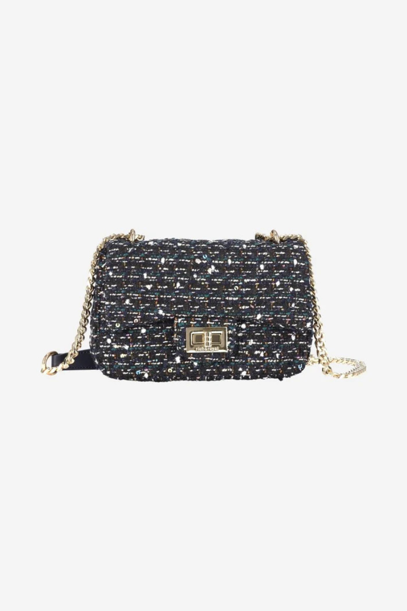 Rich & Royal | Boucle Bag With Gold Chain | Midnight Blue