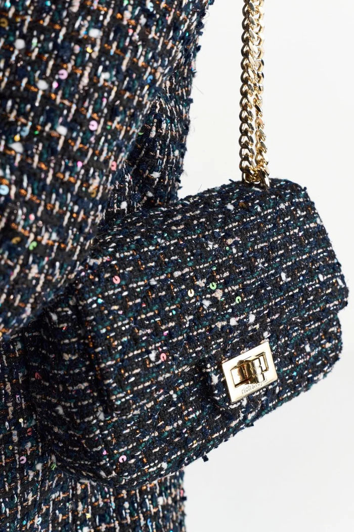 Rich & Royal | Boucle Bag With Gold Chain | Midnight Blue