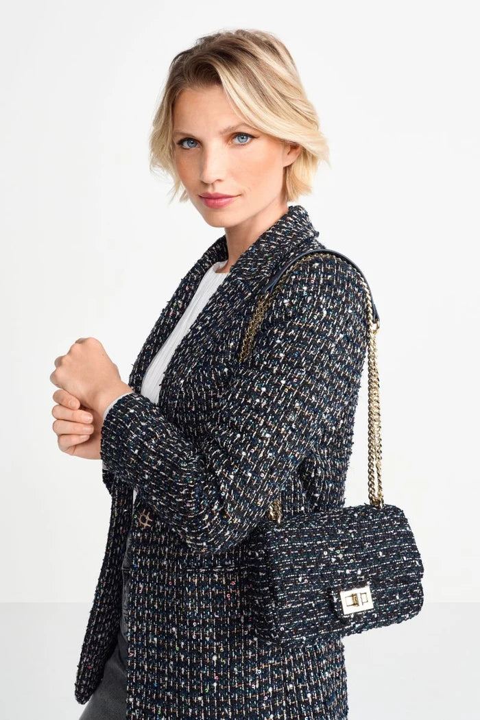 Rich & Royal | Boucle Bag With Gold Chain | Midnight Blue