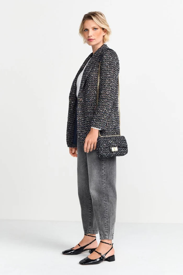 Rich & Royal | Boucle Bag With Gold Chain | Midnight Blue