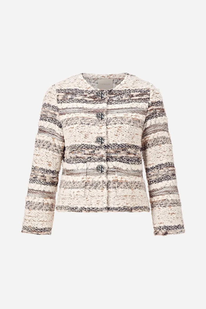 Rich & Royal | Glam Striped Boucle Jacket | Pearl White
