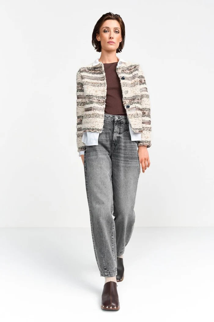 Rich & Royal | Glam Striped Boucle Jacket | Pearl White