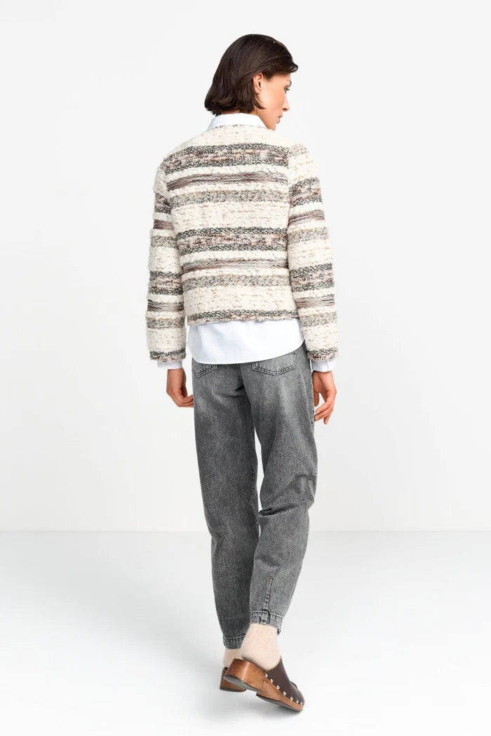 Rich & Royal | Glam Striped Boucle Jacket | Pearl White