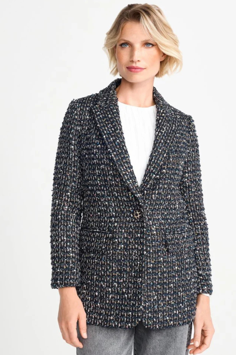 Rich & Royal | Sequin Tweed Blazer | Midnight Blue