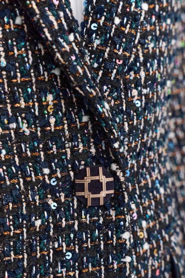 Rich & Royal | Sequin Tweed Blazer | Midnight Blue