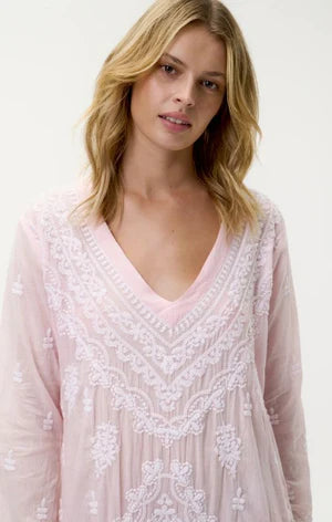 One Season Long Goa Embroidery I Pink/White
