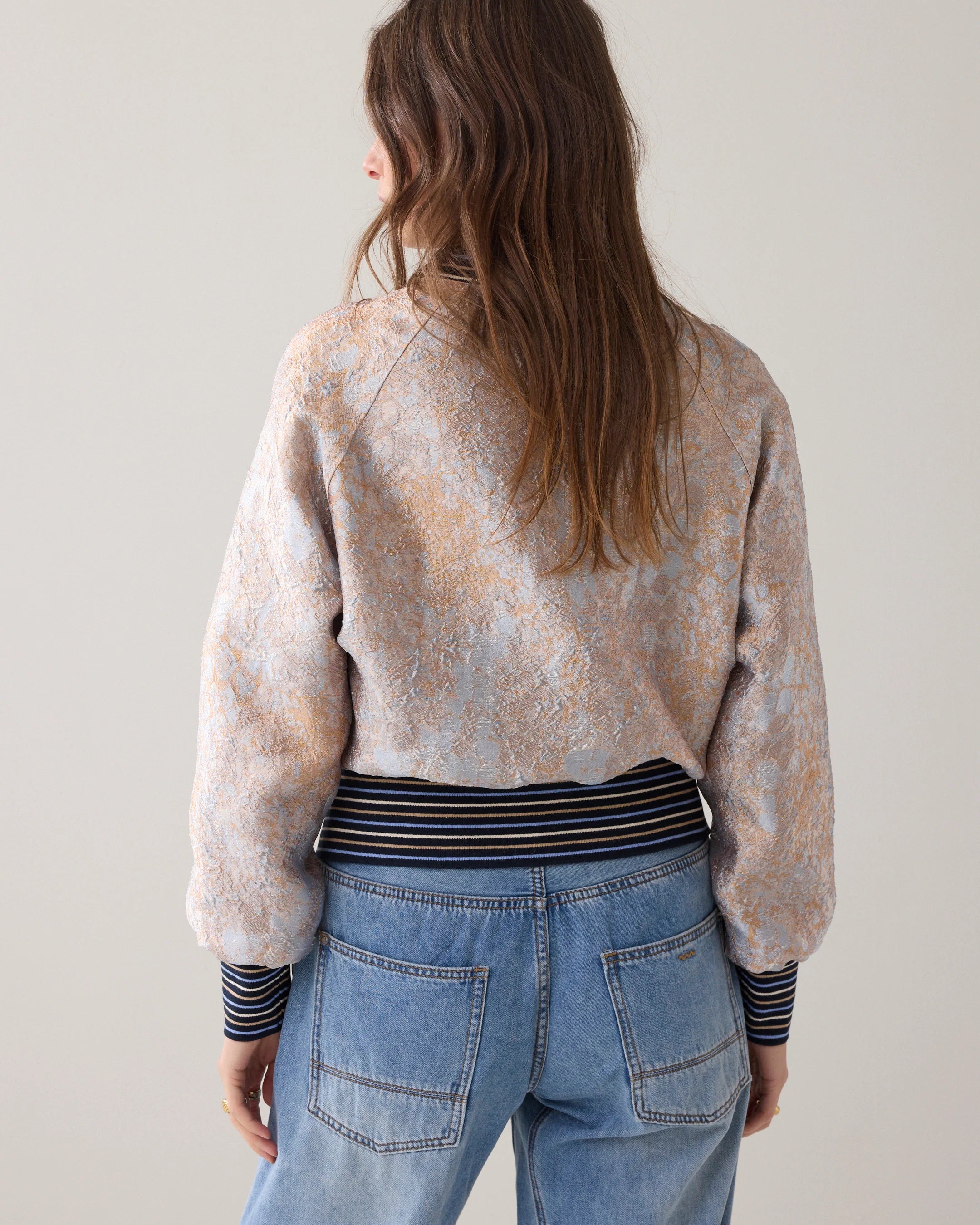 Summum | Soft Jacquard Ribbed Hem Jacket | Blue/Gold