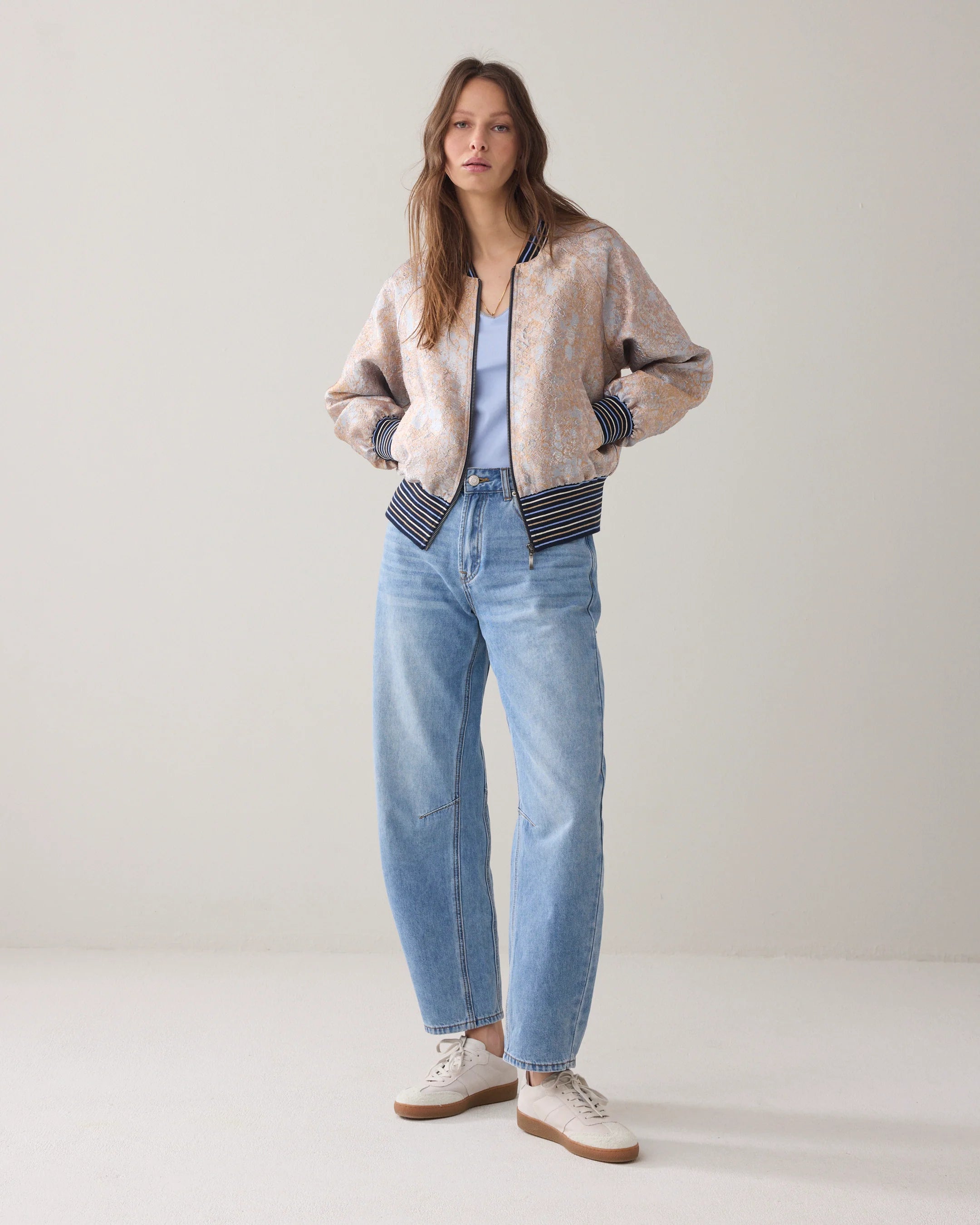 Summum | Soft Jacquard Ribbed Hem Jacket | Blue/Gold