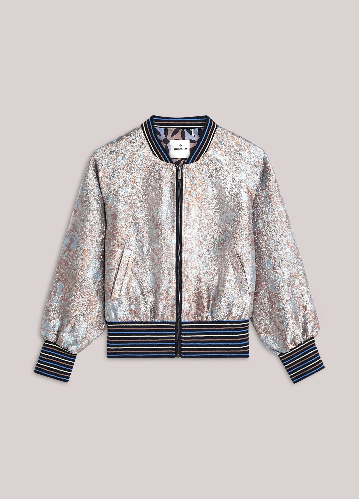 Summum | Soft Jacquard Ribbed Hem Jacket | Blue/Gold