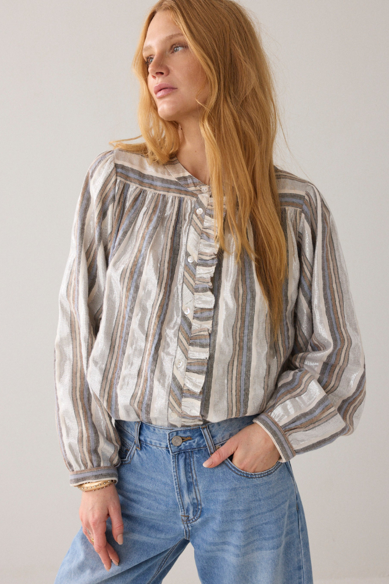 Summum | Stripe Lurex Blouse | Silver
