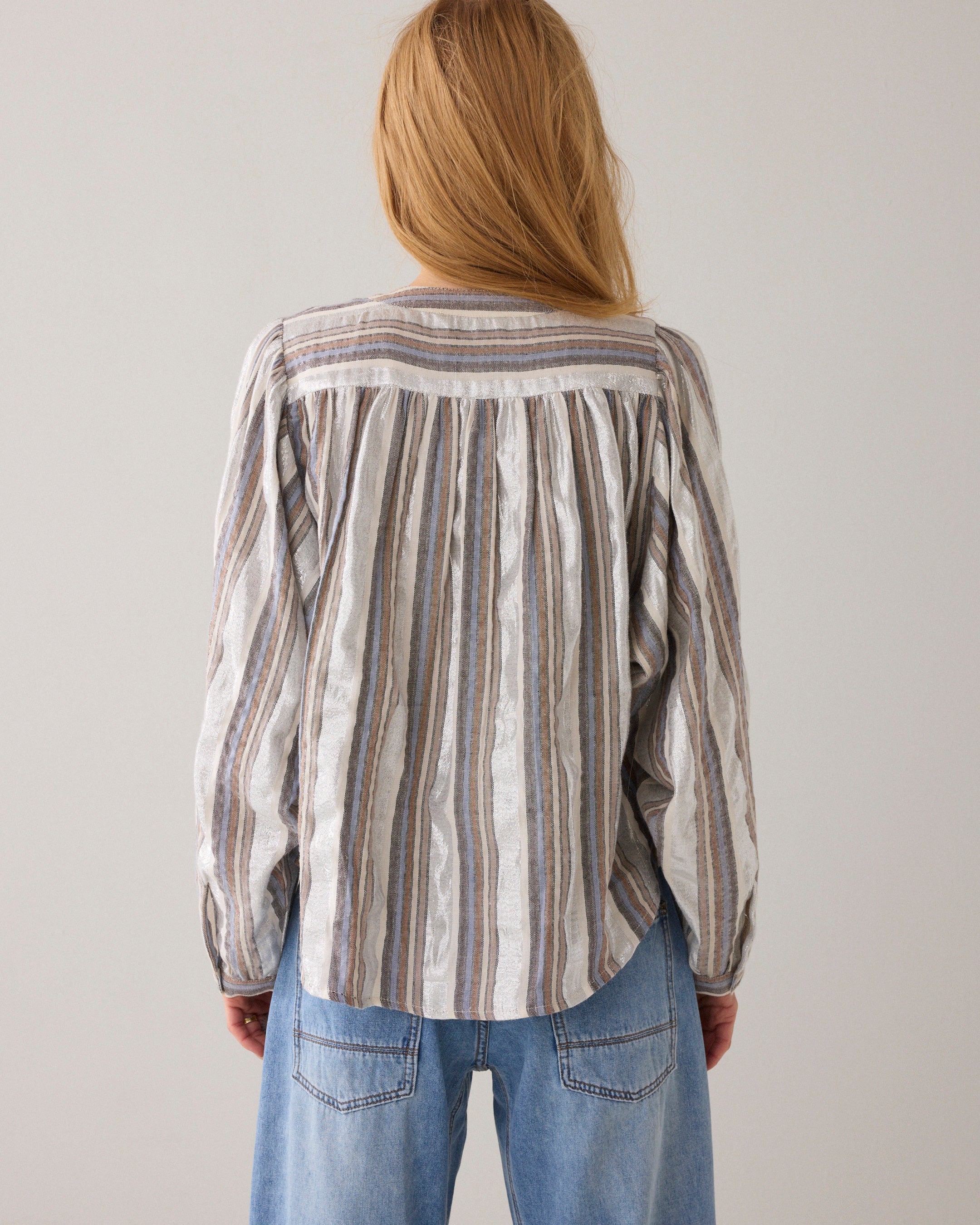 Summum | Stripe Lurex Blouse | Silver