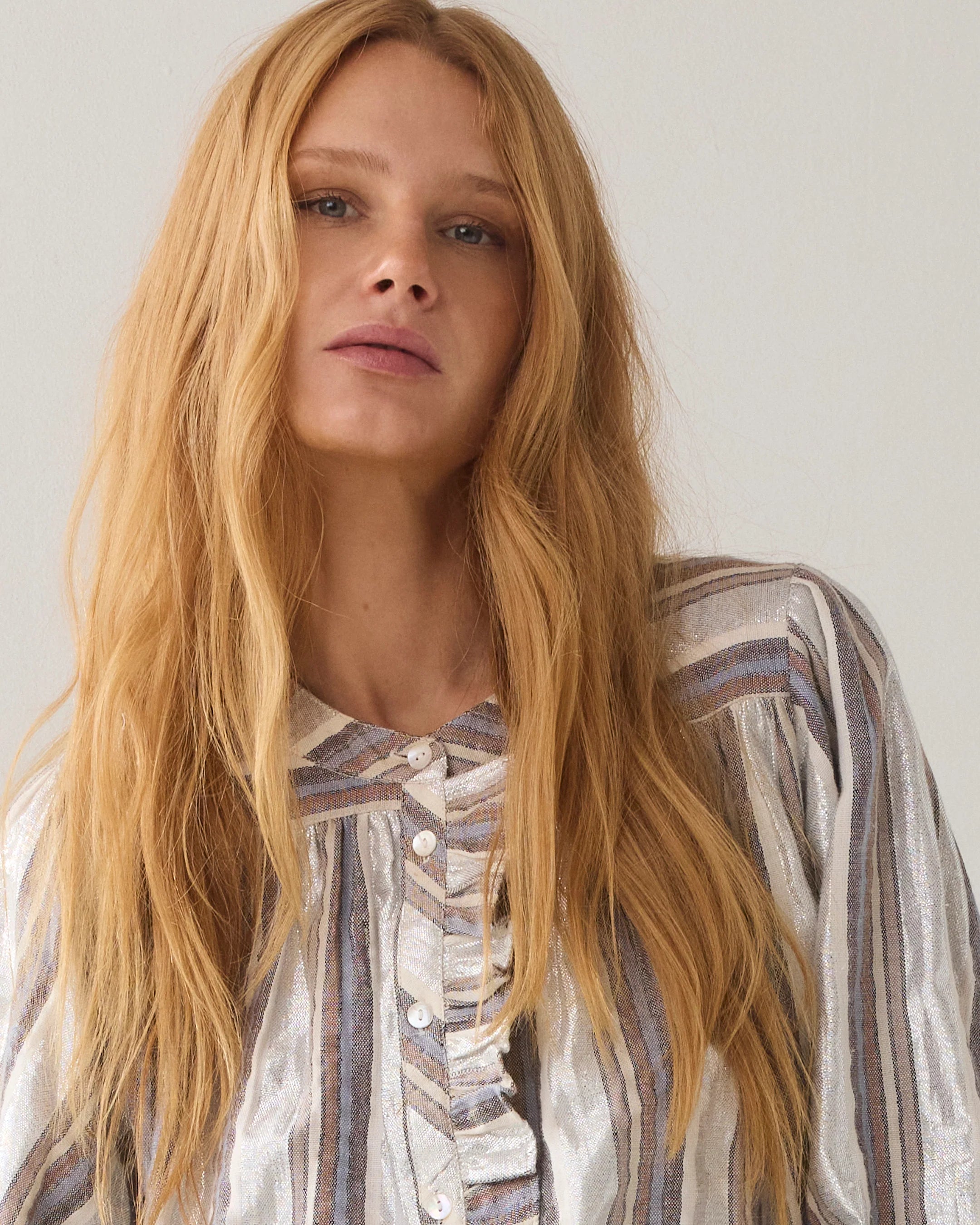 Summum | Stripe Lurex Blouse | Silver