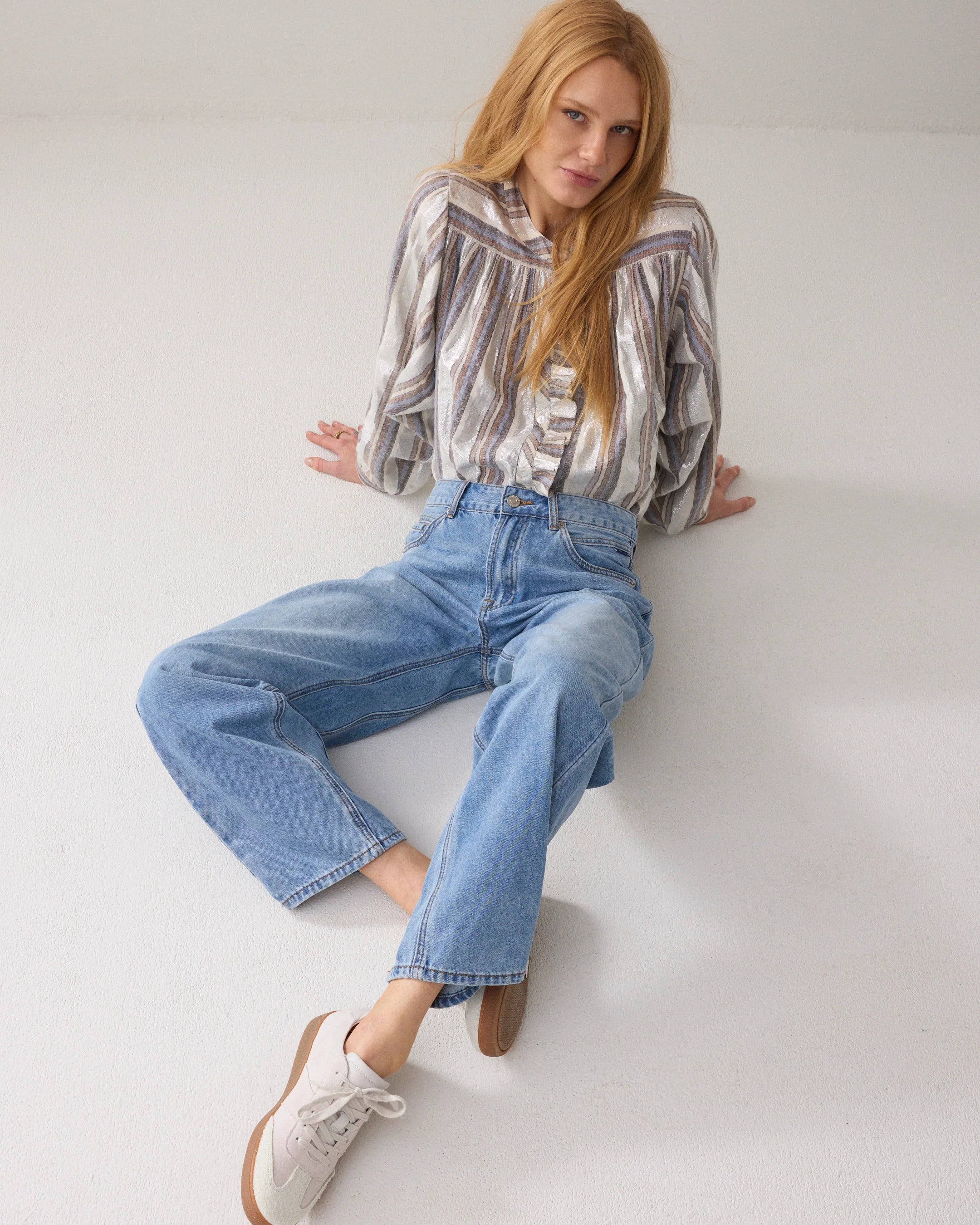Summum | Stripe Lurex Blouse | Silver