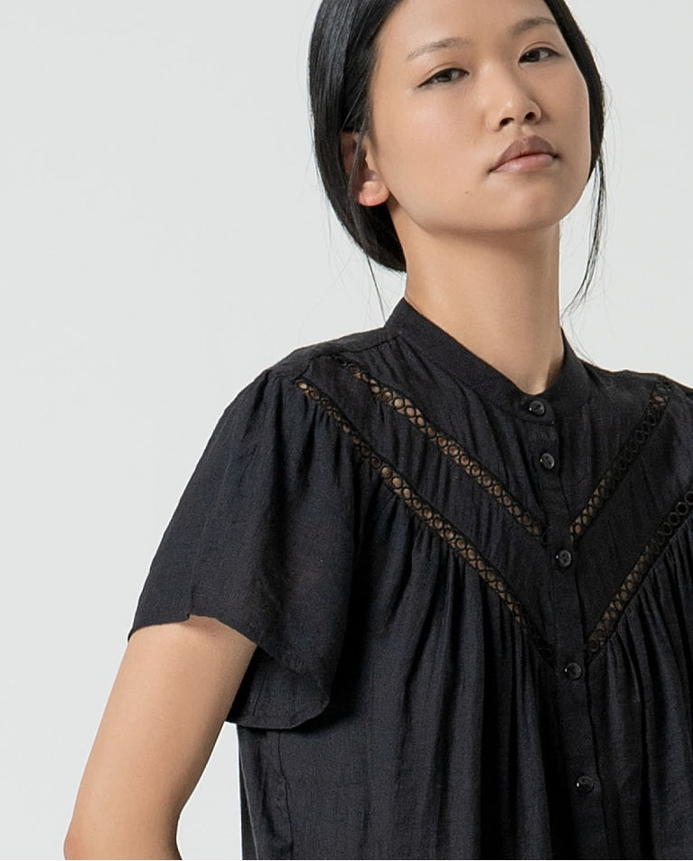 Surkana | Limi Button Through Cap Sleeve Shirt | Black