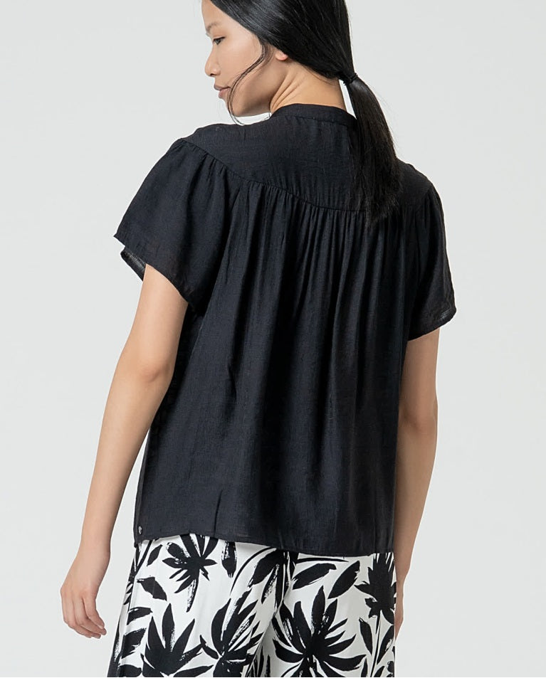 Surkana | Limi Button Through Cap Sleeve Shirt | Black
