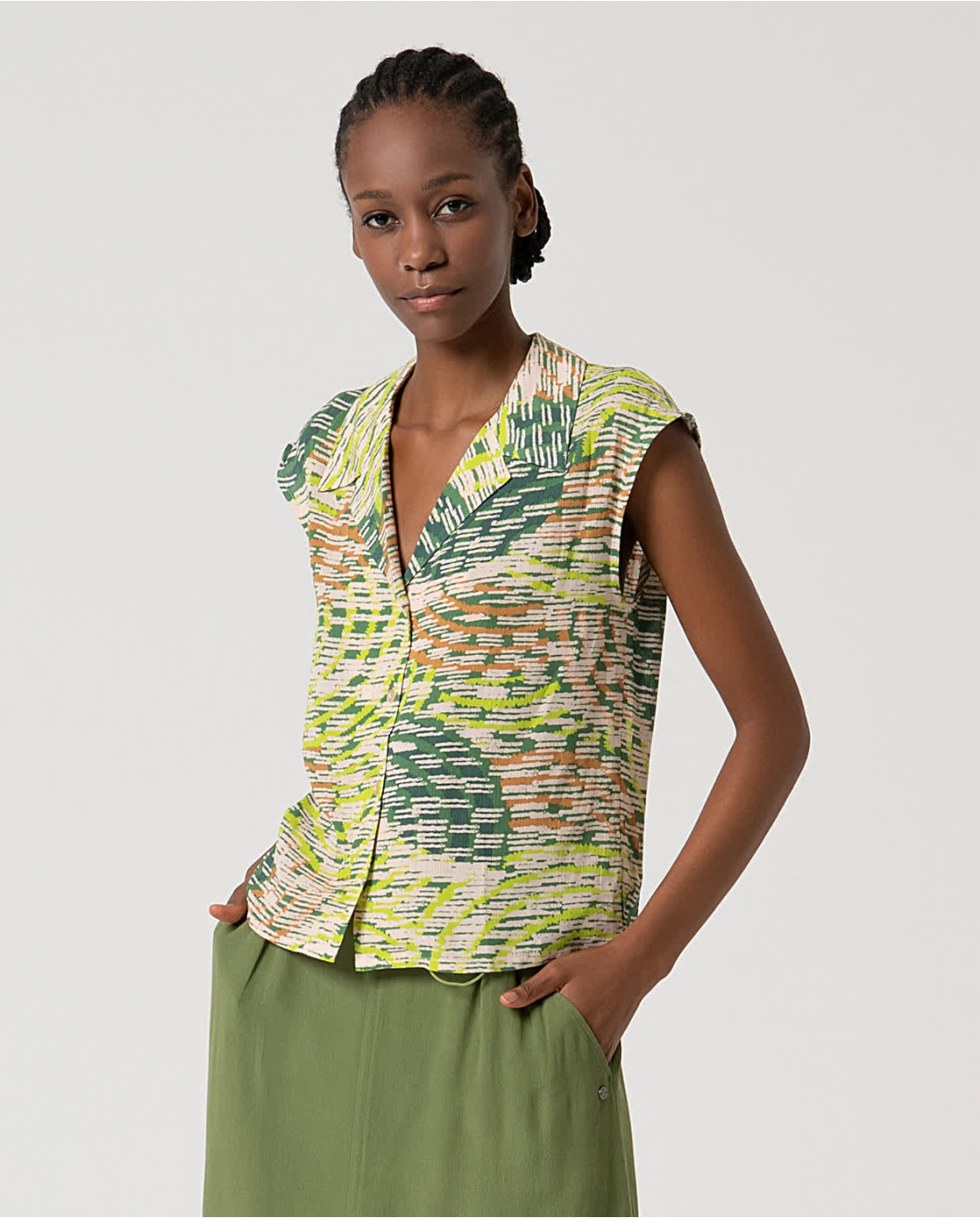 Surkana | Collared Blouse | Green Multi