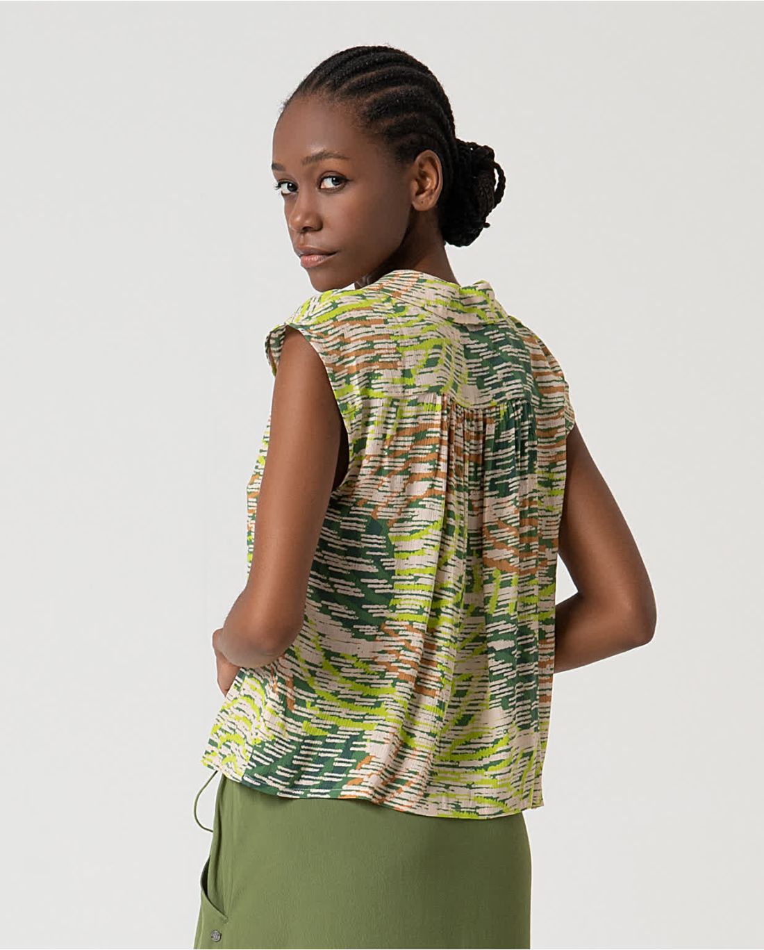 Surkana | Collared Blouse | Green Multi