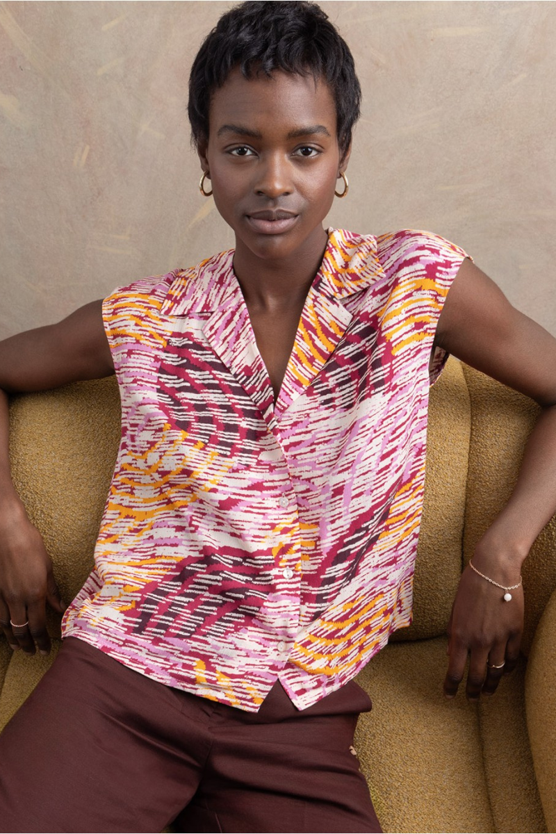 Surkana | Collared Blouse | Pink Multi
