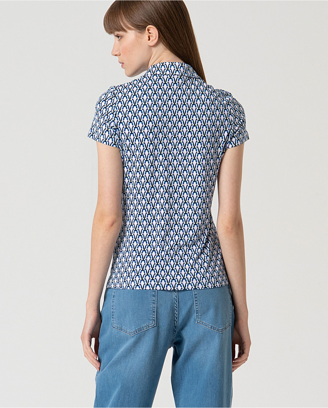 Surkana | Stretch Collared Button Through Top | Blue Multi
