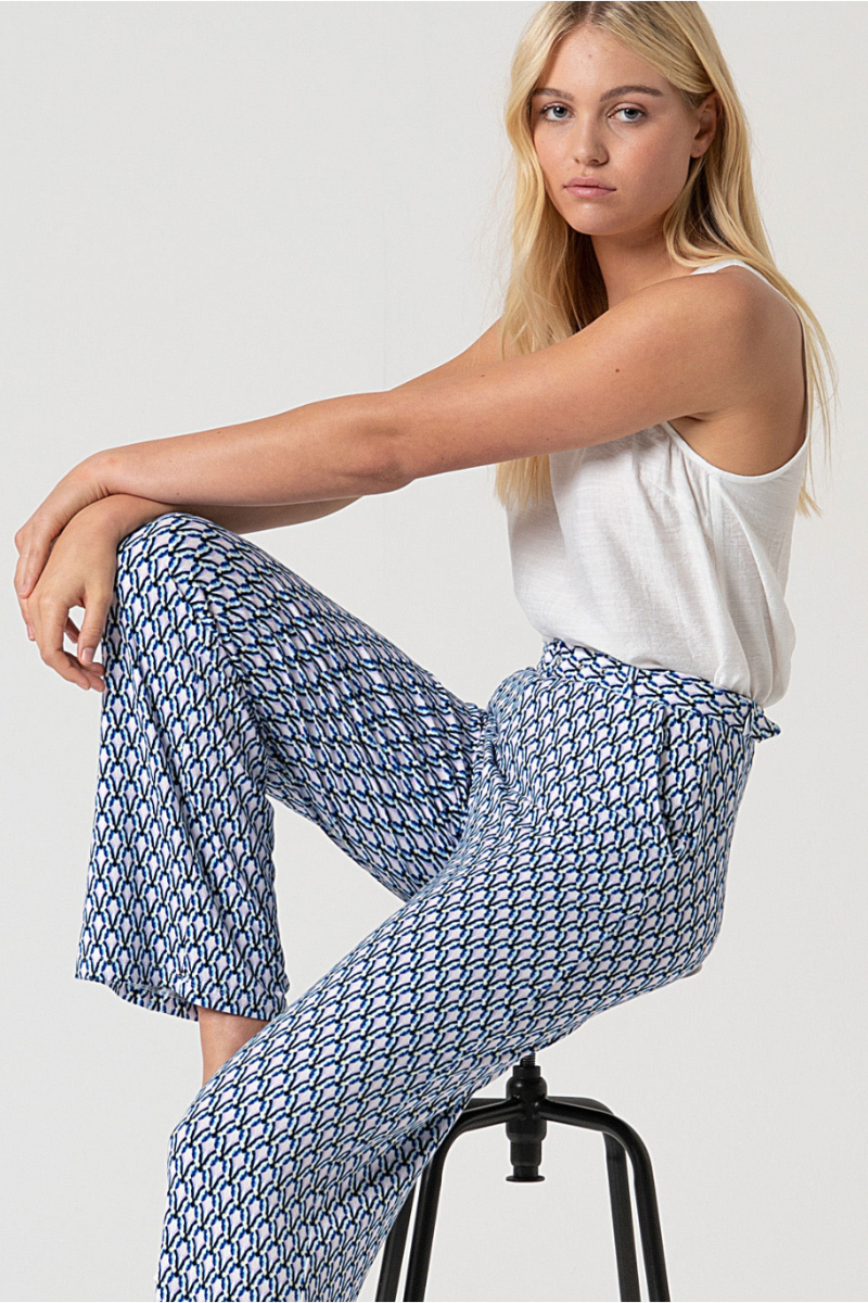Surkana | Stretch Belted Pants | Blue Multi