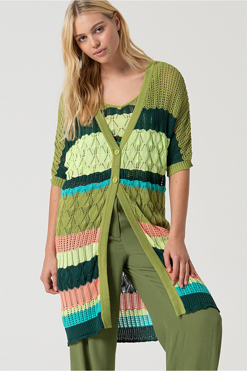 Surkana | Button Through Dress/Top | Green Multi