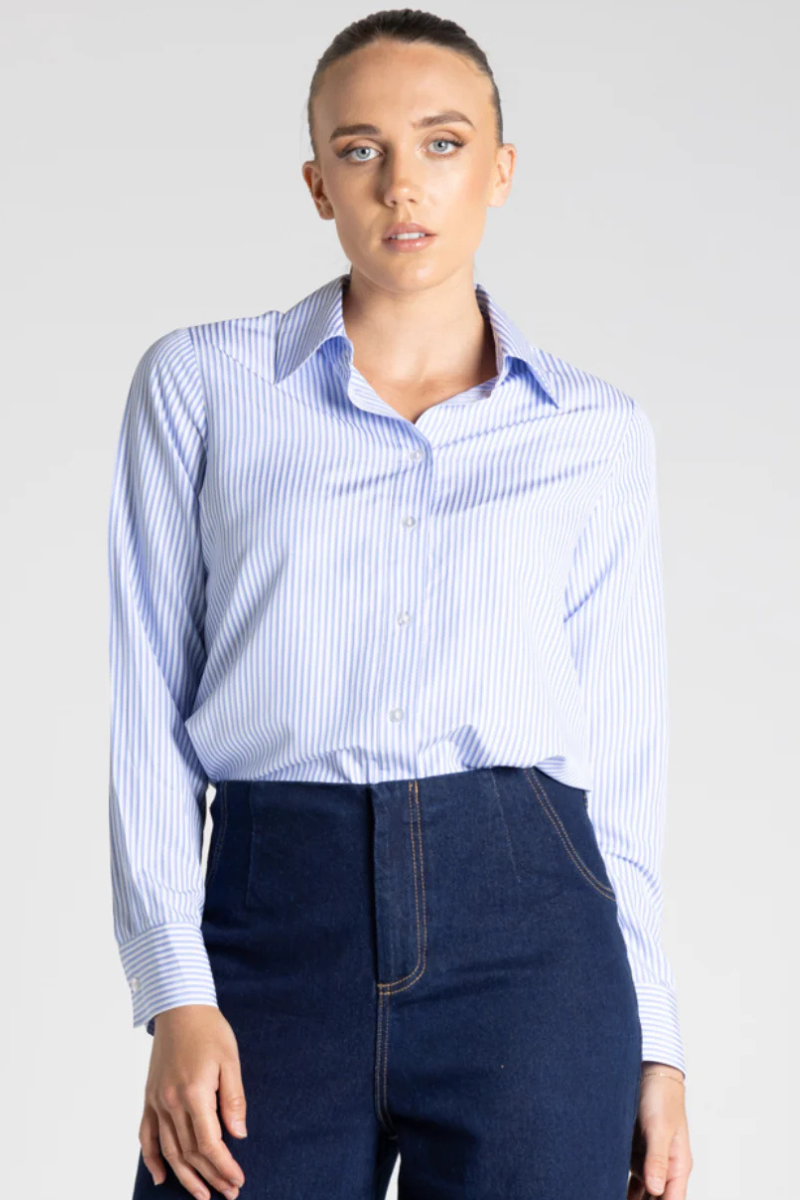 Two T's | Classic Stripe Shirt | White/Blue Stripe