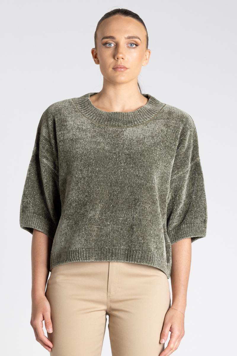 Two T's | Chenille Knit Top | Khaki
