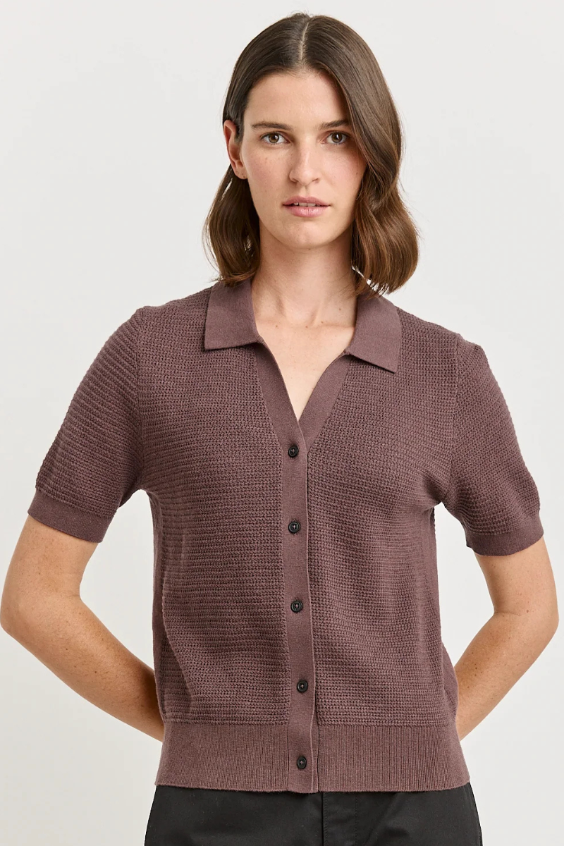 Toorallie | Grain Stitch Button Polo | Cacao