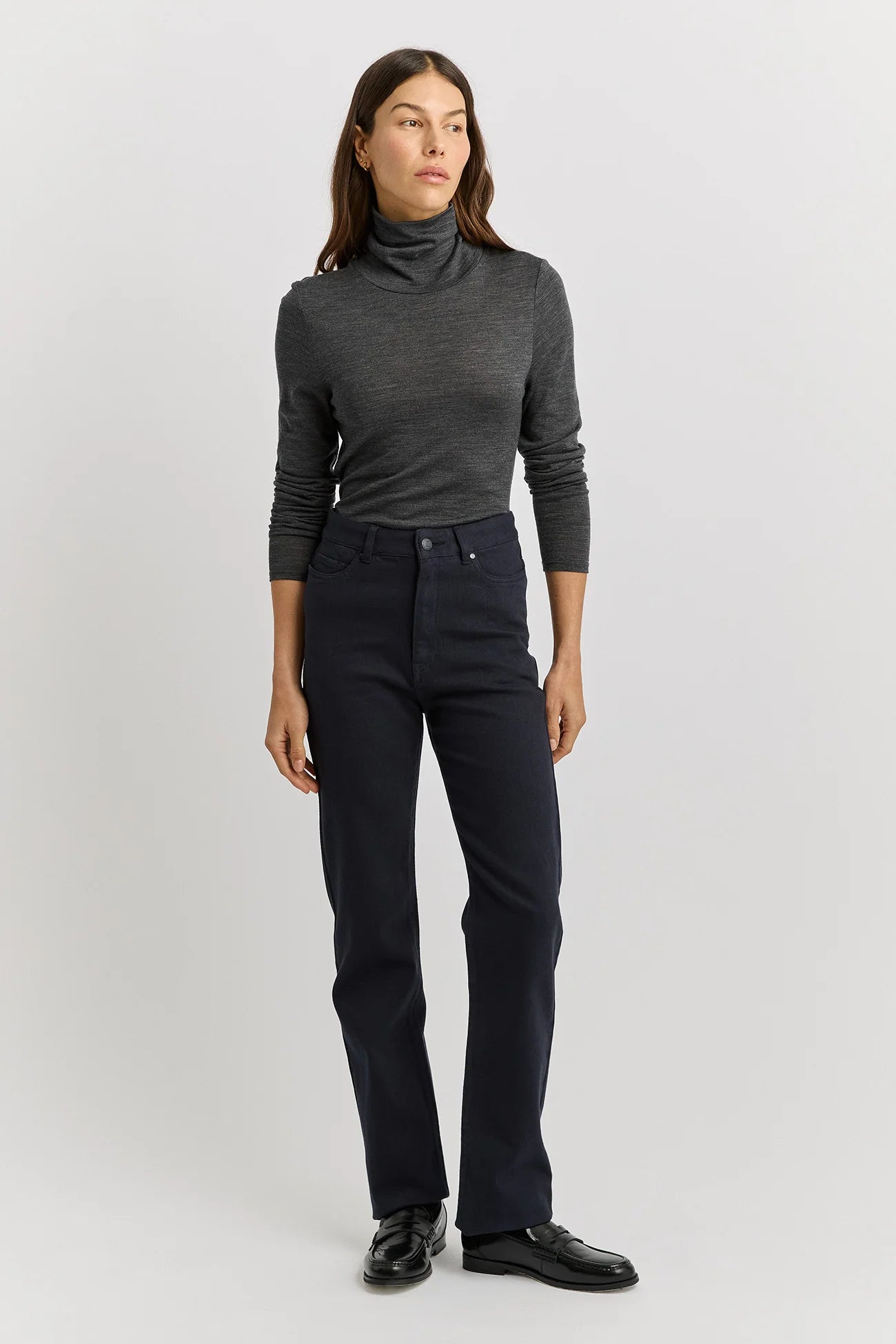 Toorallie | Turtle Neck Merino Tee | Charchoal