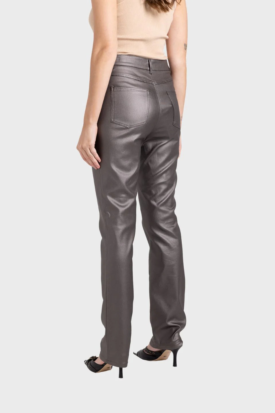 Two T's | Coated Metallic Stretch Jean | Espresso