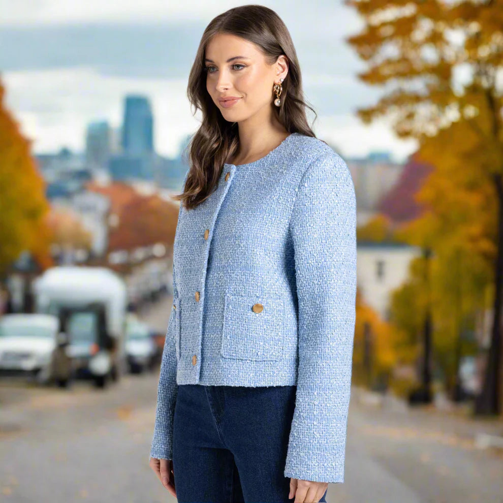 Two T's | Crop Boucle Jacket | Powder Blue