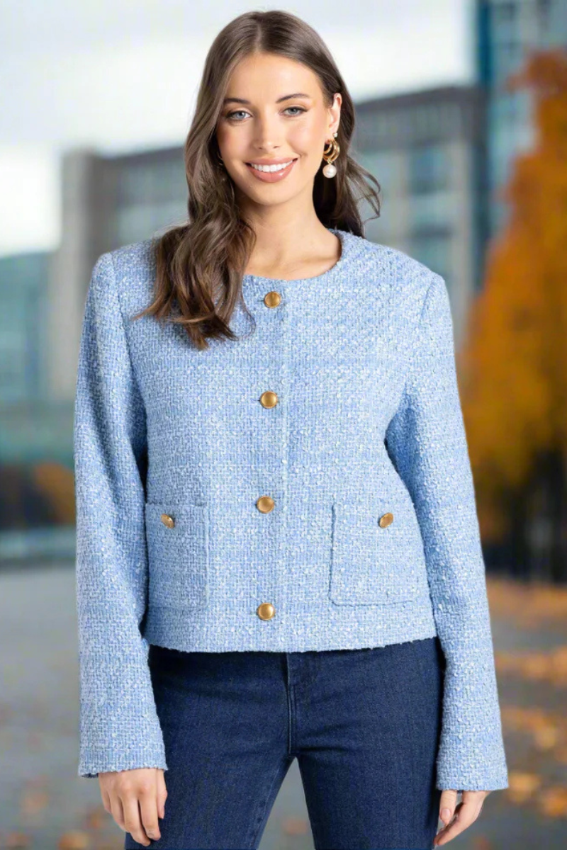 Two T's | Crop Boucle Jacket | Powder Blue