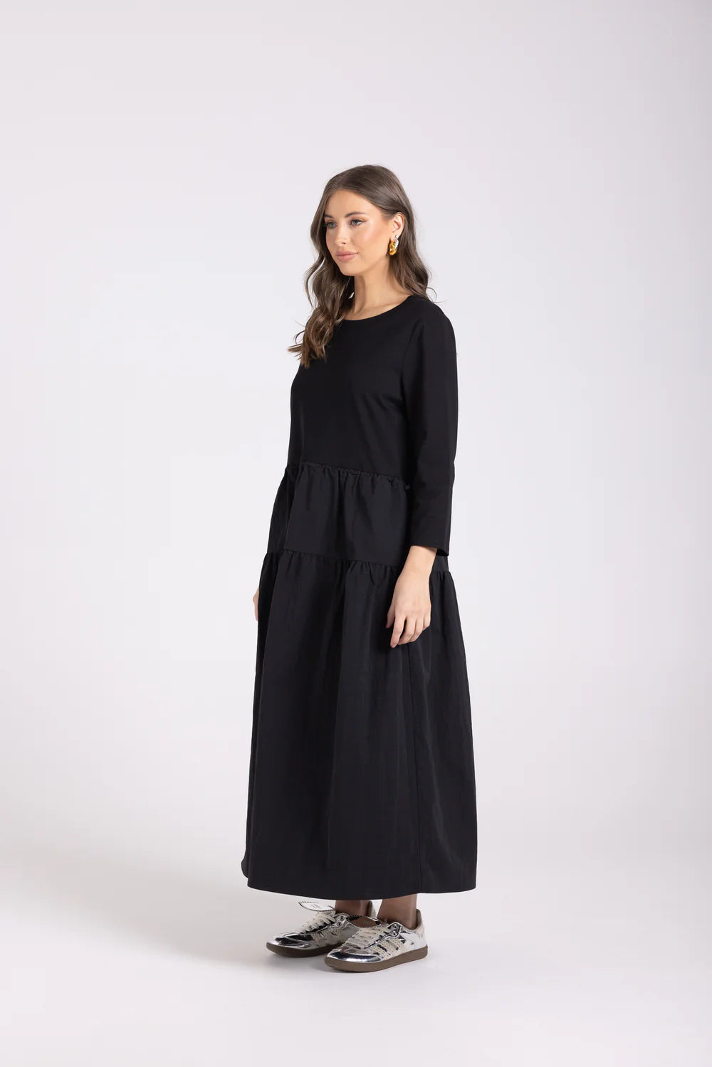 Two T's | Crushed Lux Midi Dress | Black
