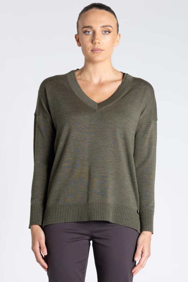 Two T's | Double V Neck Sweater | Khaki
