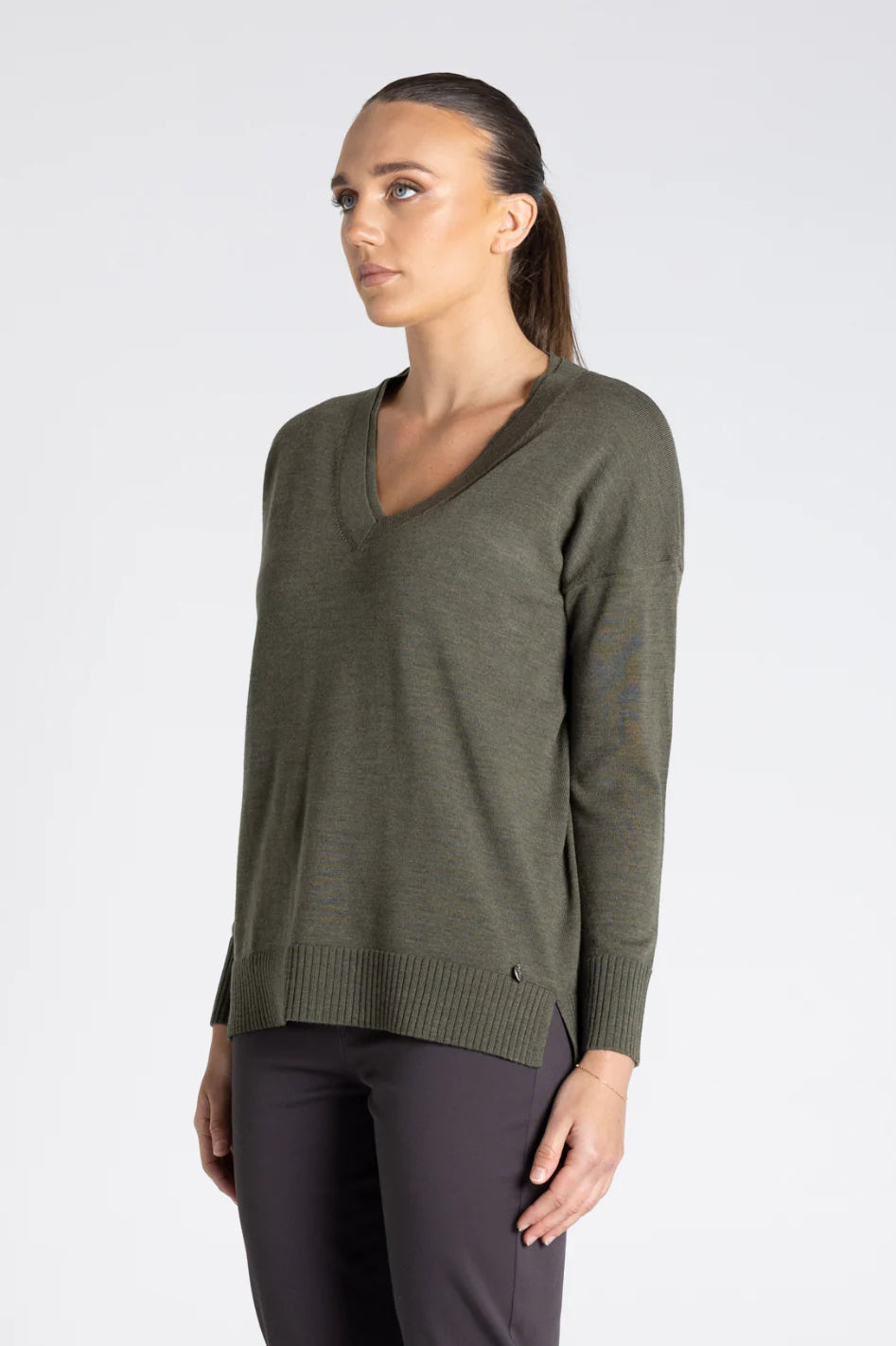Two T's | Double V Neck Sweater | Khaki