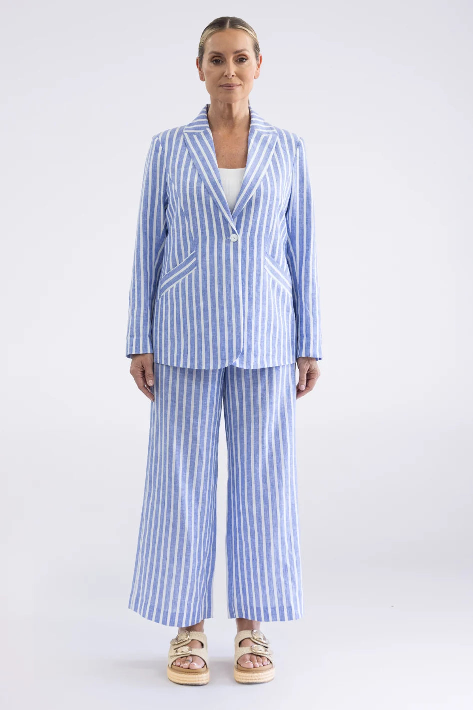 Two T's | Amelia Stripe Wide Leg Pants | Cornflower/White