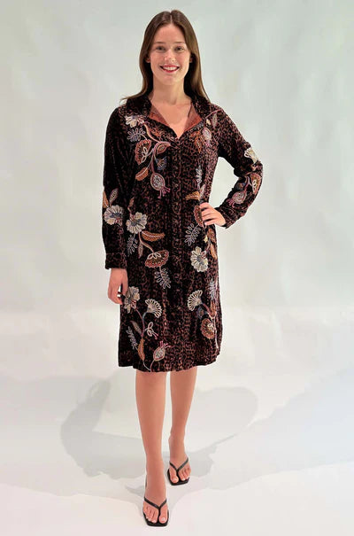 Johnny Was | Gineva Velvet Shirt Dress | Misty Leopard
