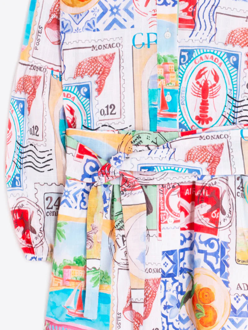 Vilagallo | Alejandra Travel Stamp Print Dress | Multi
