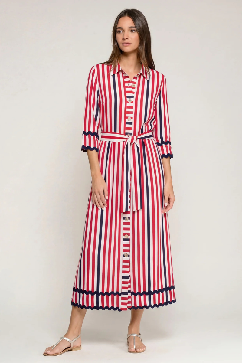 Vilagallo | Natalia Striped Dress | Red/Navy