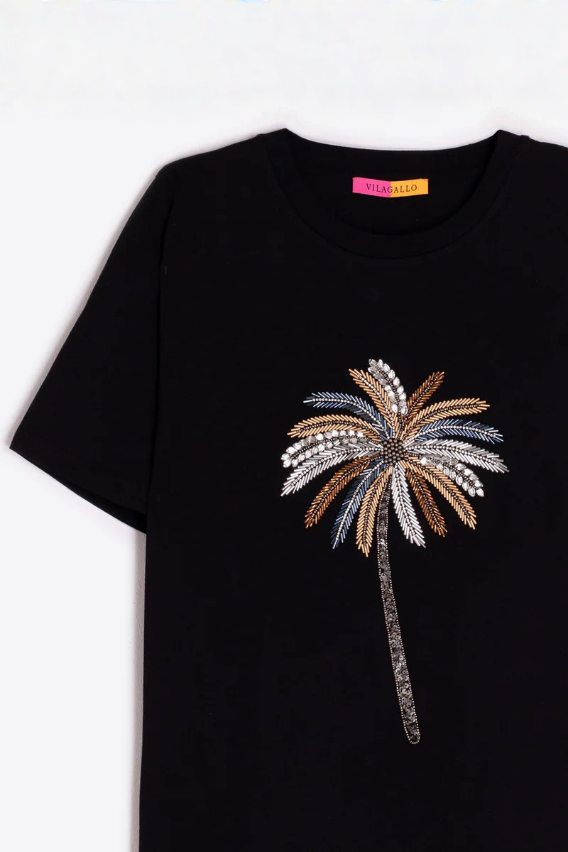 Vilagallo | Palmera Sequin Palm Tee | Black